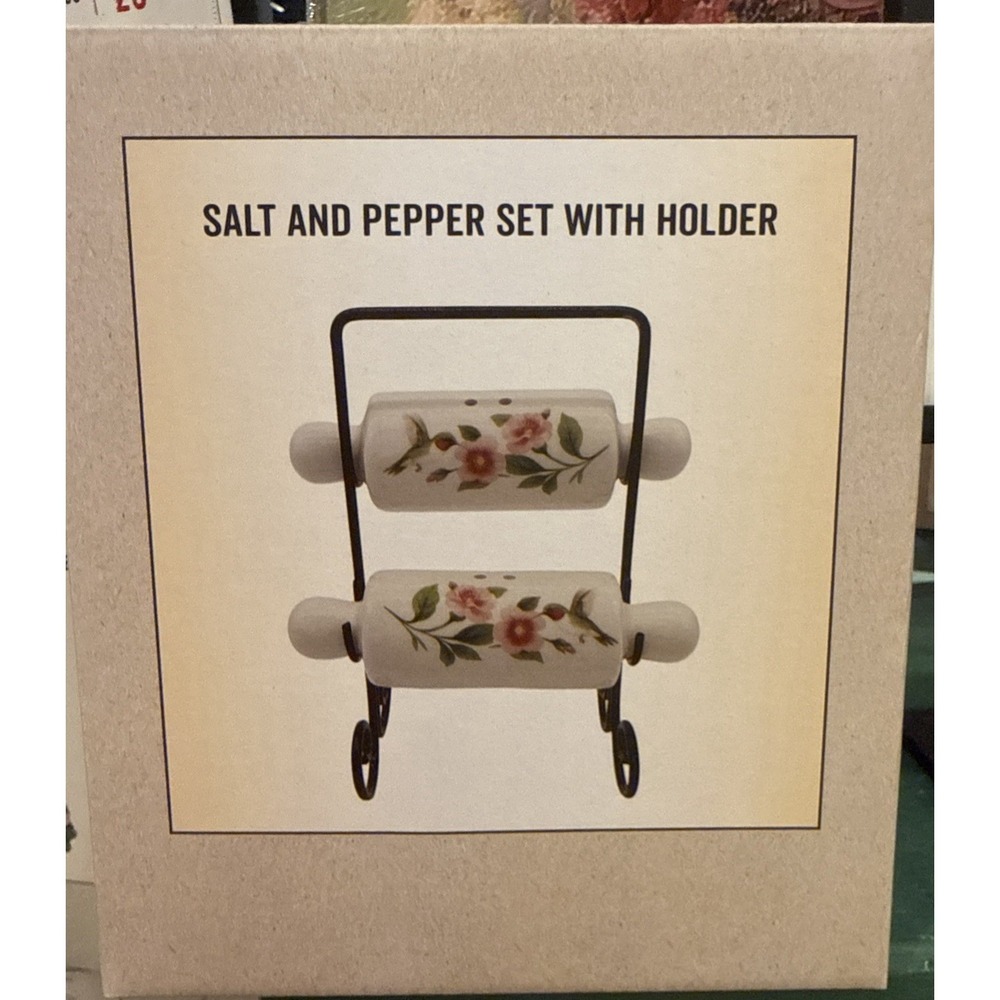 Cracker Barrel Ceramic Rolling Pin Salt & Pepper Shaker Set with  Carrier